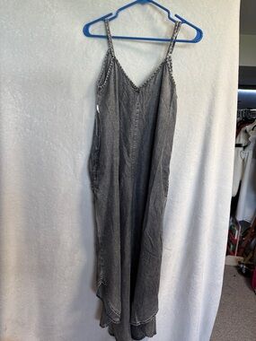 Washed Black Denim Slip Maxi Dress